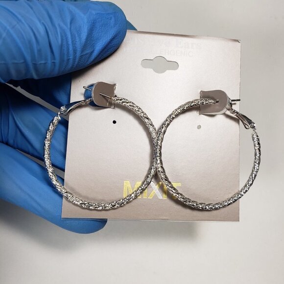 MIXIT Hypoallergenic Silver Tone Twisted Rope Hoop Earrings – Women’s Jewelry - Picture 8 of 9